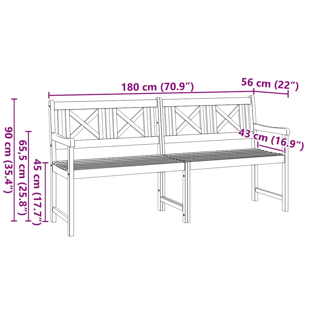 vidaXL Παγκάκι κήπου Καφέ 180 x 56 x 90εκ Μασίφ ξύλο ακακίας