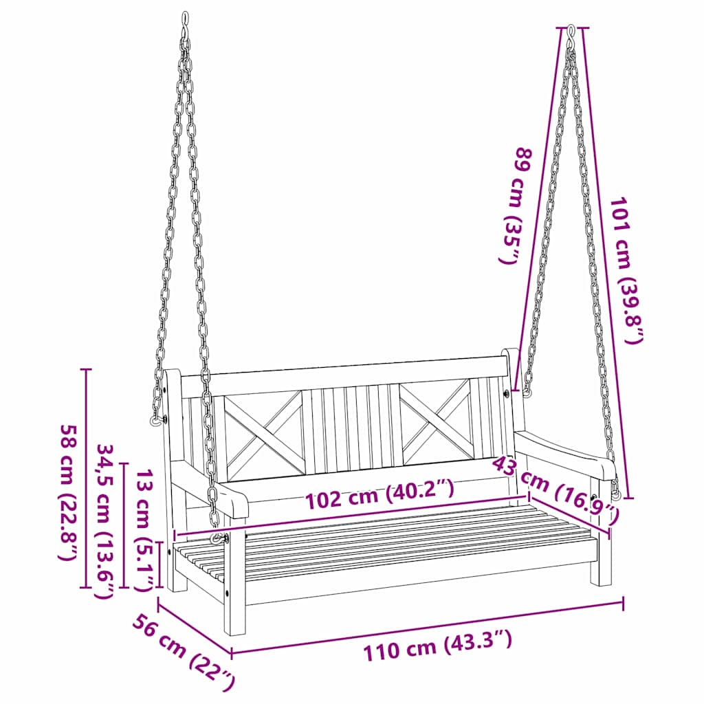 vidaXL Κούνια Κήπου Καφέ 119 x 35 x 47 εκ. Μασίφ ξύλο ακακίας