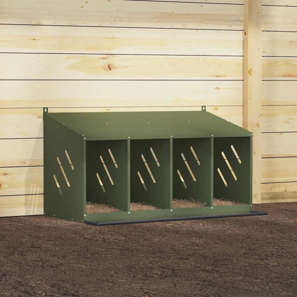 vidaXL Κουτί φωλιάσματος κοτόπουλου 4διαμερίσματα Ελαιοπράσινο μέταλλο