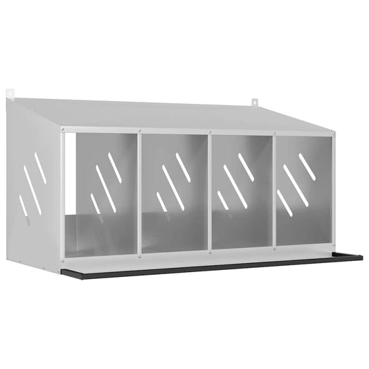 vidaXL Κουτί φωλιάς κοτόπουλου με 4 θήκες γαλβανισμένο ασήμι μέταλλο