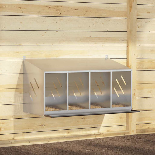 vidaXL Κουτί φωλιάς κοτόπουλου με 4 θήκες γαλβανισμένο ασήμι μέταλλο
