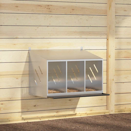 vidaXL Κουτί φωλιάς κοτόπουλου με 3 θήκες γαλβανισμένο ασήμι μέταλλο