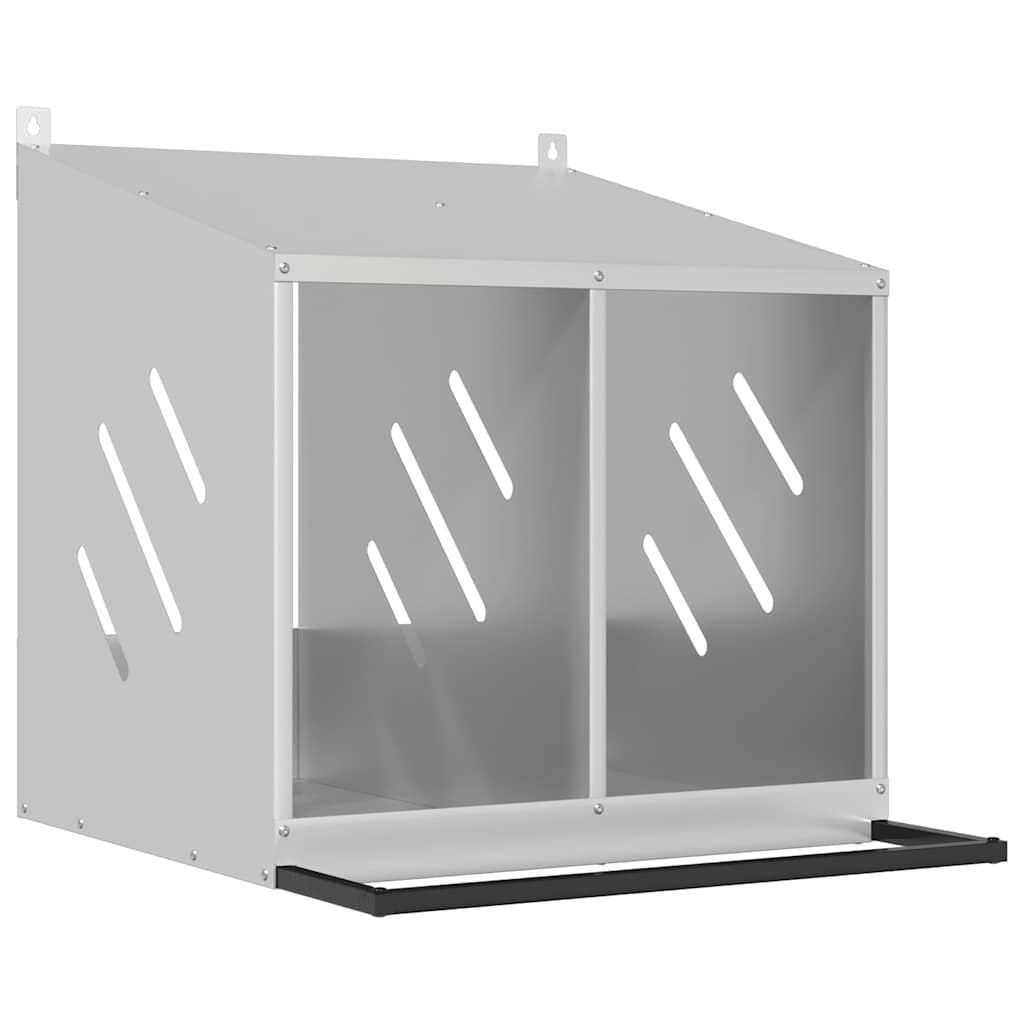 vidaXL Κουτί φωλιάς κοτόπουλου με 2 θήκες γαλβανισμένο ασήμι μέταλλο