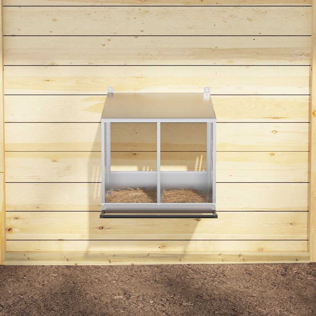 vidaXL Κουτί φωλιάς κοτόπουλου με 2 θήκες γαλβανισμένο ασήμι μέταλλο