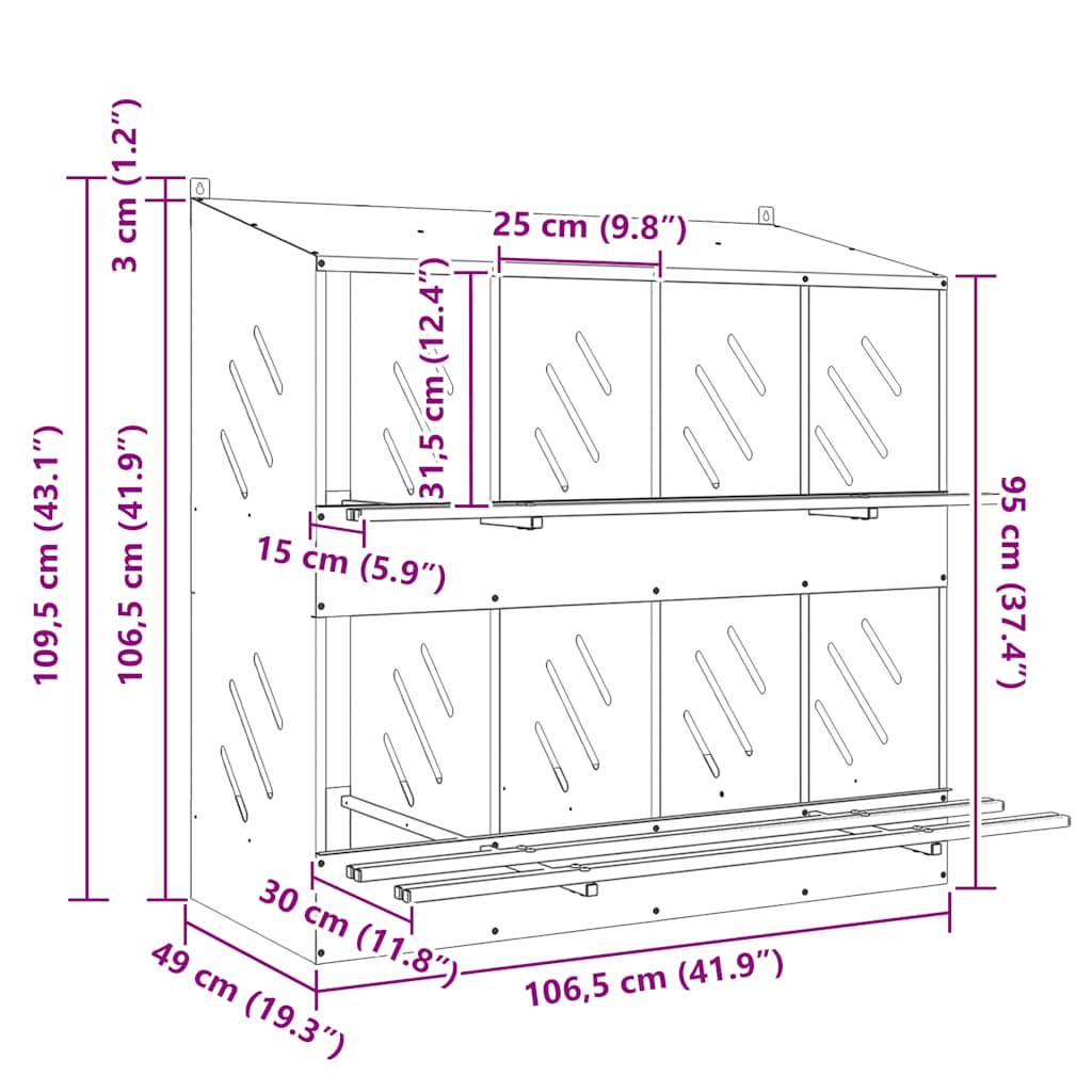 vidaXL Κουτί φωλιάς κοτόπουλου με 8 θήκες γαλβανισμένο ασήμι μέταλλο