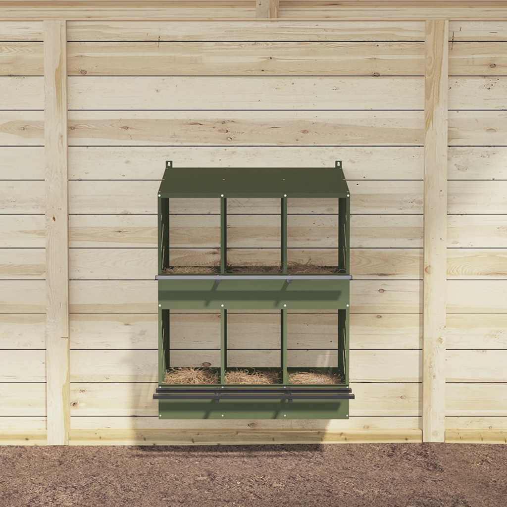 vidaXL Κουτί φωλιάσματος κοτόπουλου 6διαμερίσματα Ελαιοπράσινο μέταλλο