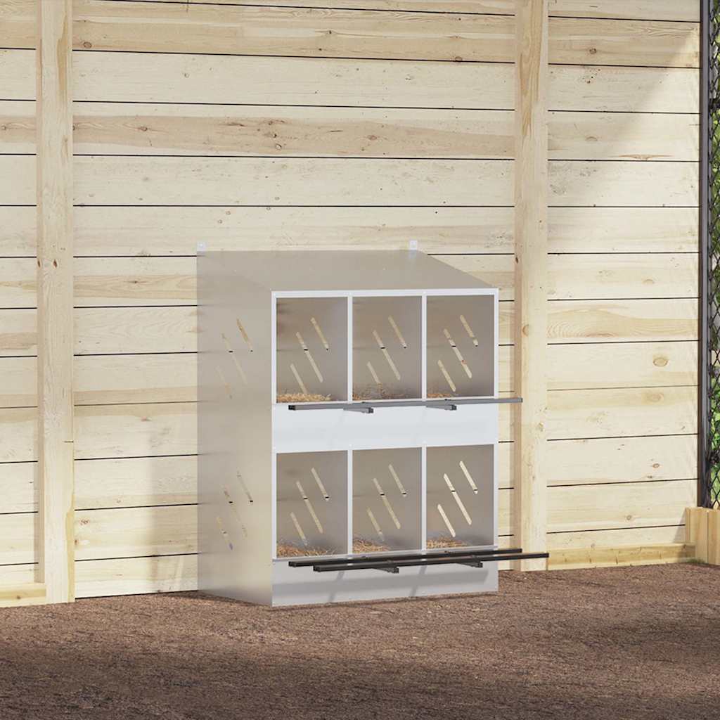 vidaXL Κουτί φωλιάς κοτόπουλου με 6 θήκες γαλβανισμένο ασήμι μέταλλο