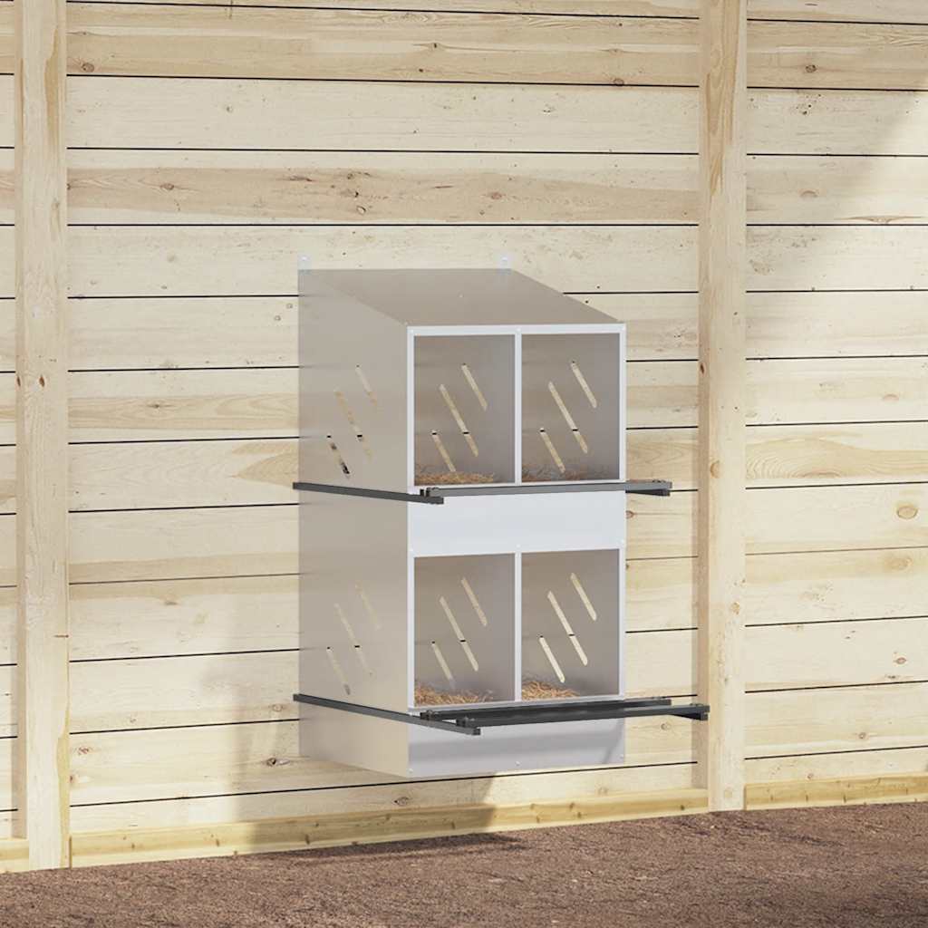 vidaXL Κουτί φωλιάς κοτόπουλου με 4 θήκες γαλβανισμένο ασήμι μέταλλο