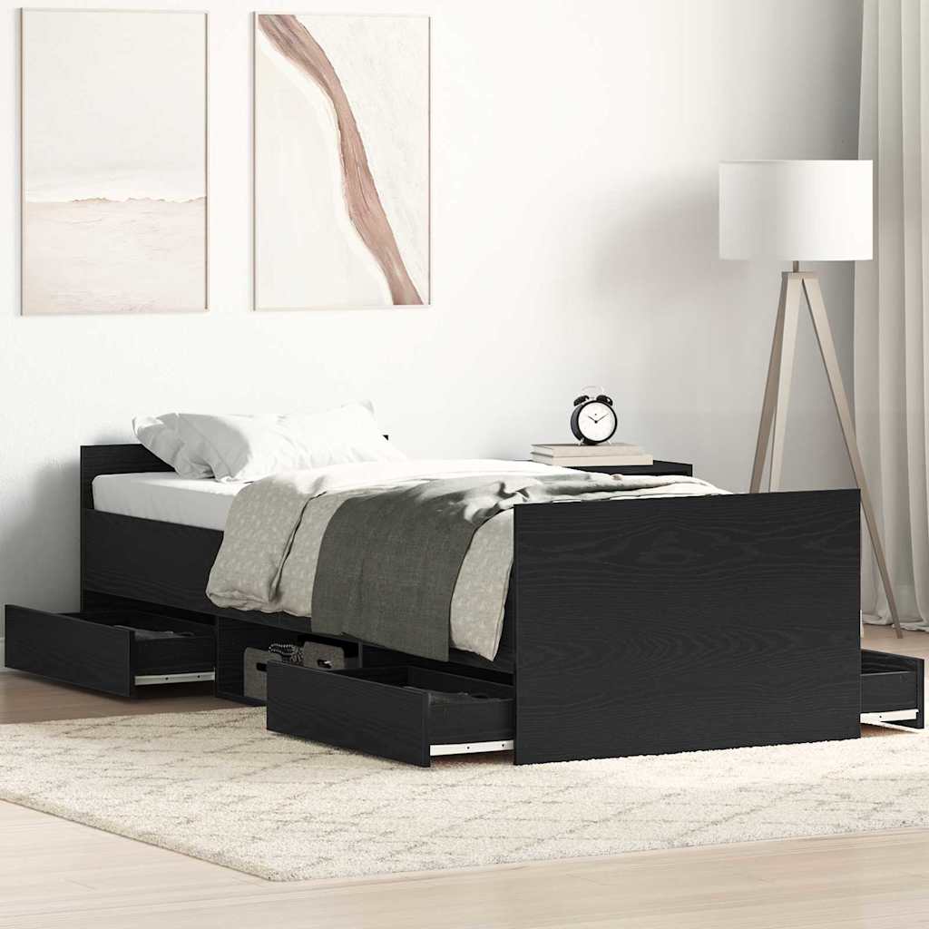 vidaXL Κρεβάτι χωρίς Στρώμα Μαύρη Δρυς 75x190 εκ Επεξεργασμένο Ξύλο