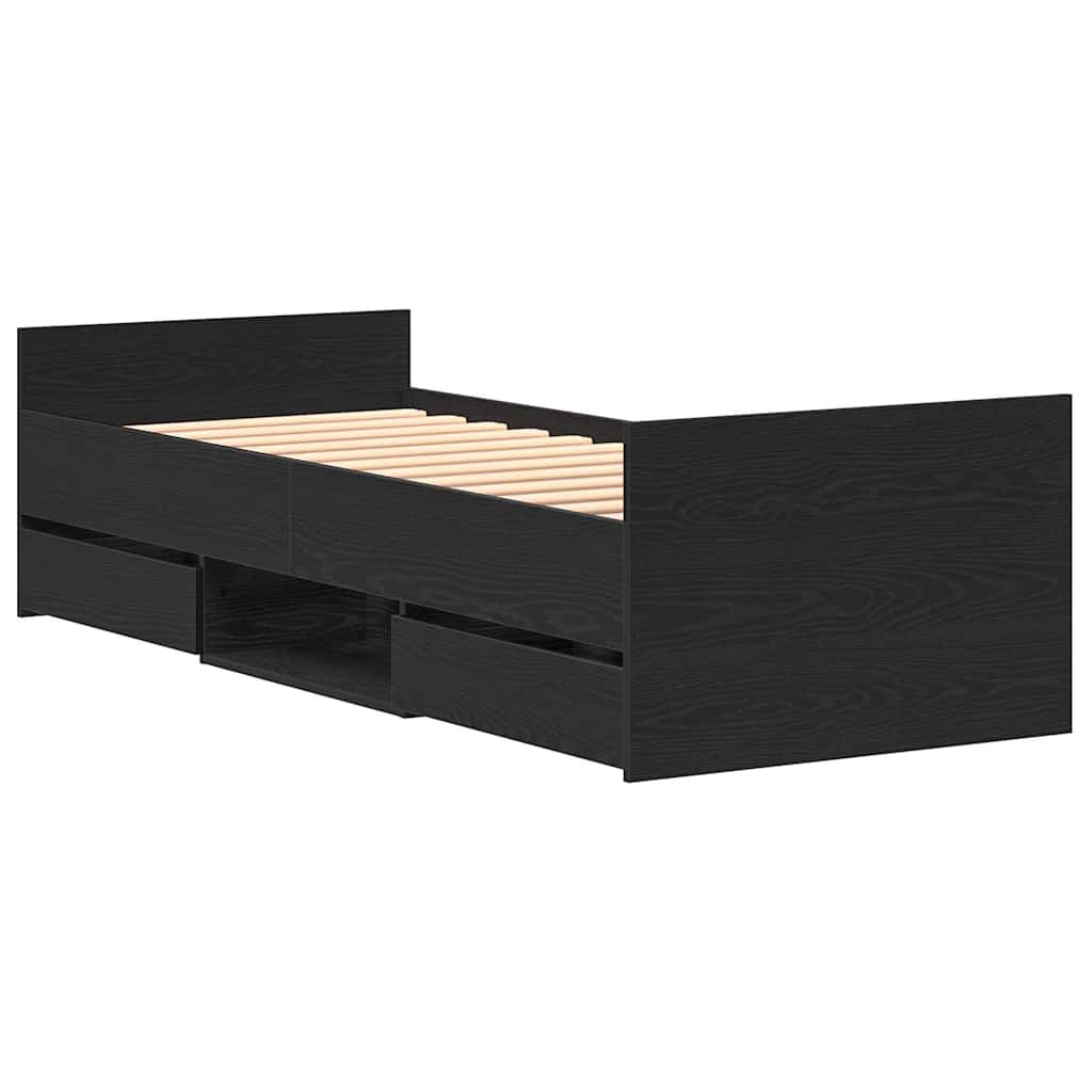 vidaXL Κρεβάτι χωρίς Στρώμα Μαύρη Δρυς 75x190 εκ Επεξεργασμένο Ξύλο