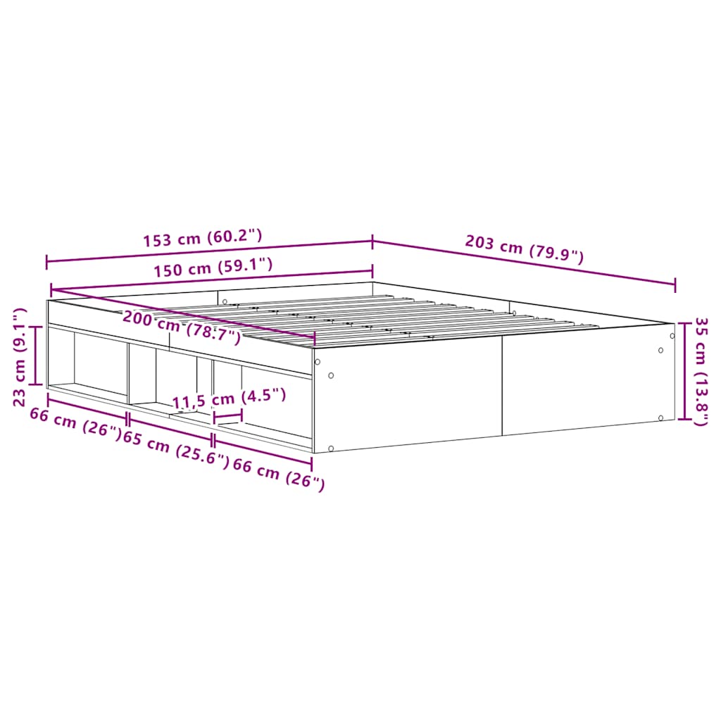 vidaXL Πλαίσιο κρεβατιού χωρίς στρώμα 150x200 εκ. Επεξεργασμένο Ξύλο