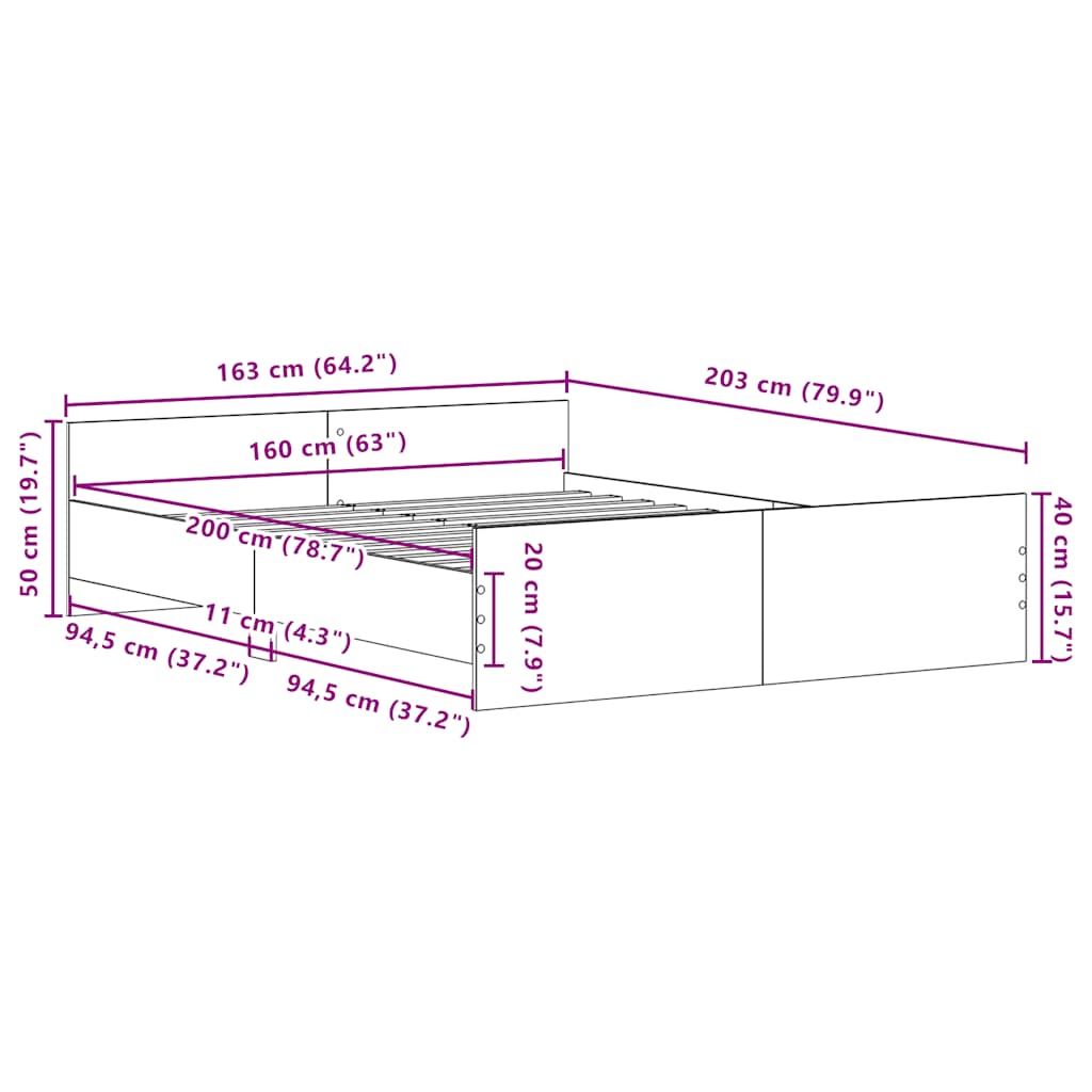 vidaXL Πλαίσιο κρεβατιού χωρίς στρώμα 160x200 εκ. Επεξεργασμένο Ξύλο