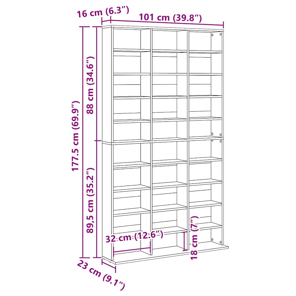 vidaXL Ντουλάπι CD Μαύρη δρυς 101 x 23 x 177.5 εκ Επεξεργασμένο ξύλο