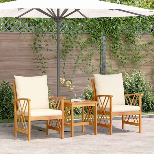 vidaXL Σετ Καναπέ Κήπου με μαξιλάρι 3 pcs Καφέ Μασίφ ξύλο ακακίας