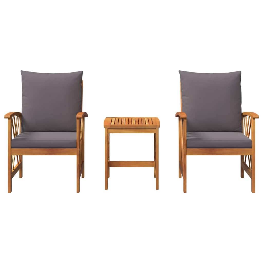 σετ κήπου 3 τεμαχίων vidaXL με μαξιλάρια από συμπαγές ξύλο ακακίας