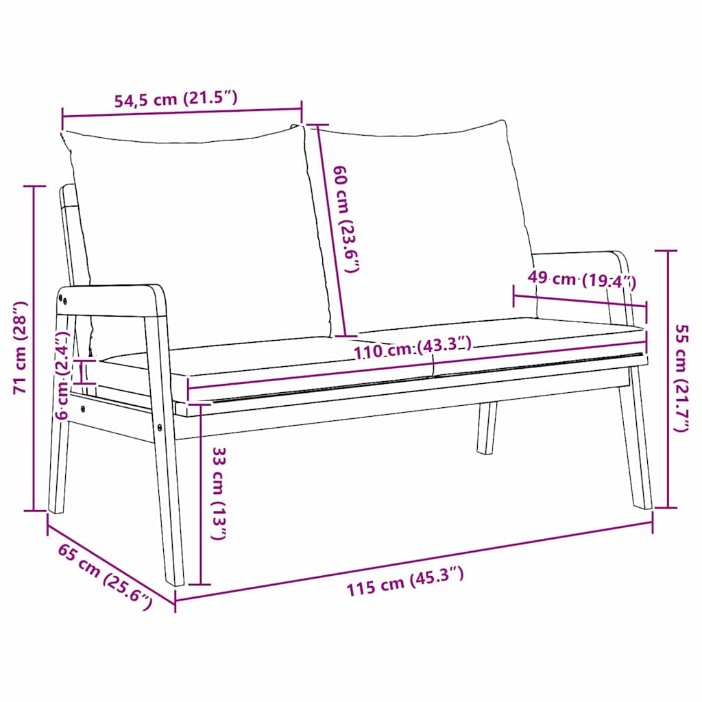 vidaXL Παγκάκι κήπου με μαξιλάρι Καφέ Μασίφ ξύλο ακακίας