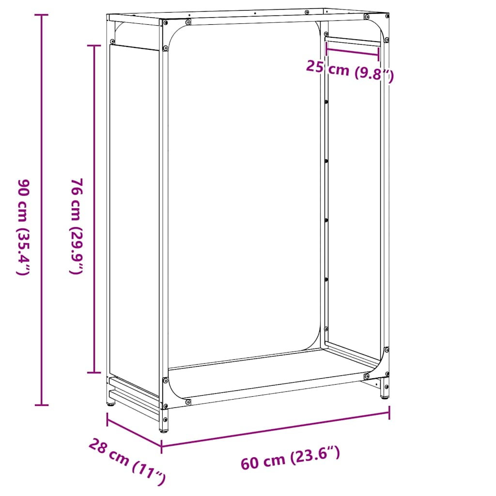 vidaXL Ράφι για καυσόξυλα Λευκό 60x28x90 cm Ατσάλι ψυχρής έλασης