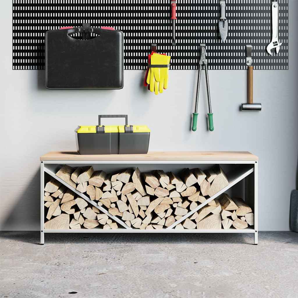 vidaXL Ράφι για καυσόξυλα με ξύλινη κορυφή Λευκό 100,5x35,5x40 εκ.