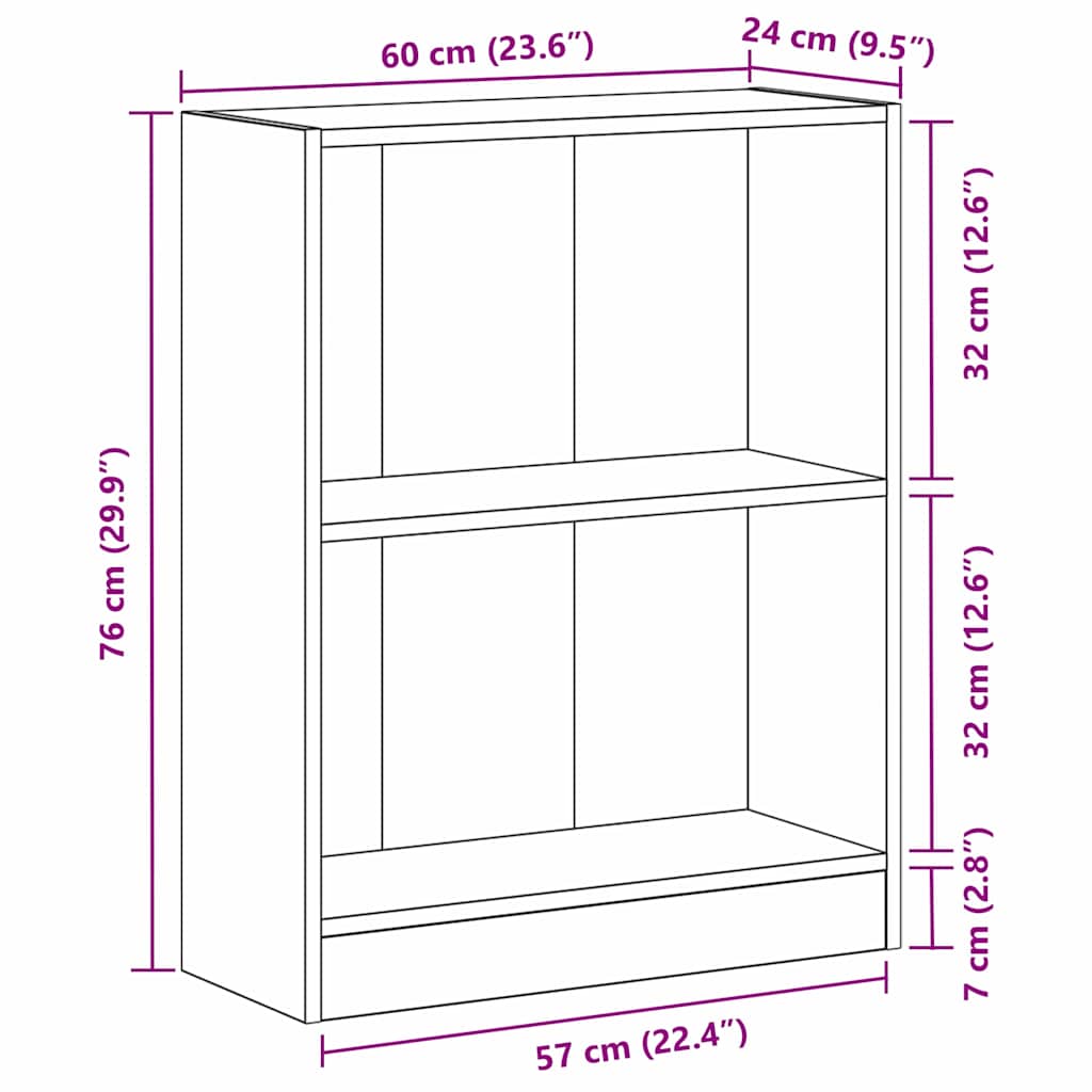 vidaXL Βιβλιοθήκη Μαύρο 60 x 24 x 76 cm Επεξεργασμένο ξύλο