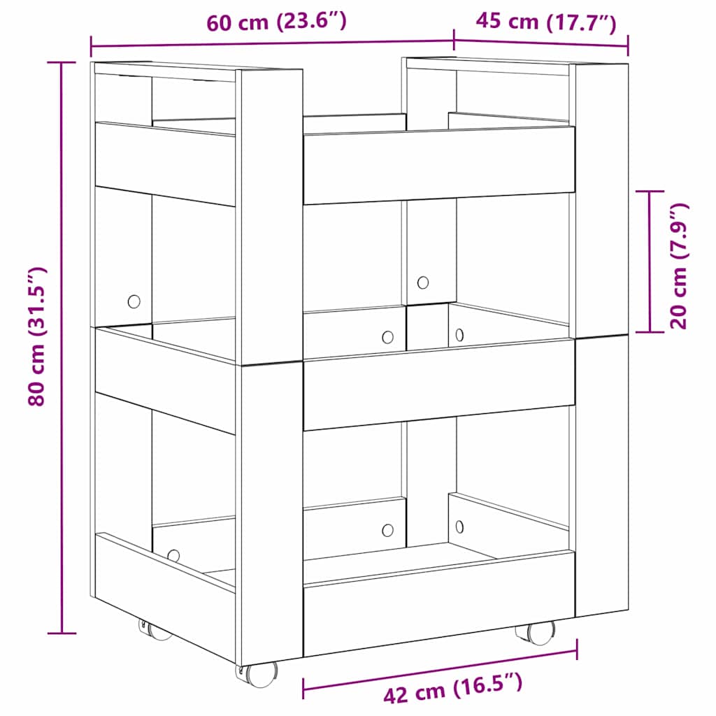 vidaXL Καρότσι Κουζίνας Μαύρη δρυς 60 x 45 x 80 εκ Επεξεργασμένο ξύλο