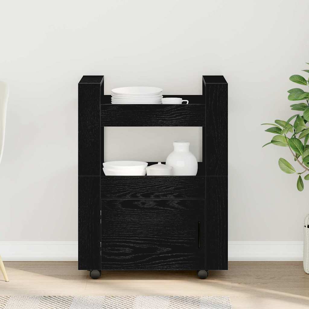 vidaXL Καρότσι Κουζίνας Μαύρη δρυς 60 x 45 x 80 εκ Επεξεργασμένο ξύλο