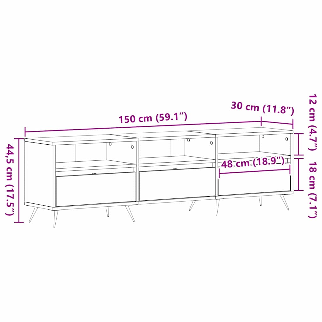 vidaXL Ντουλάπι TV artisan δρυς 150 x 30 x 44,5 εκ. Επεξεργασμένο ξύλο