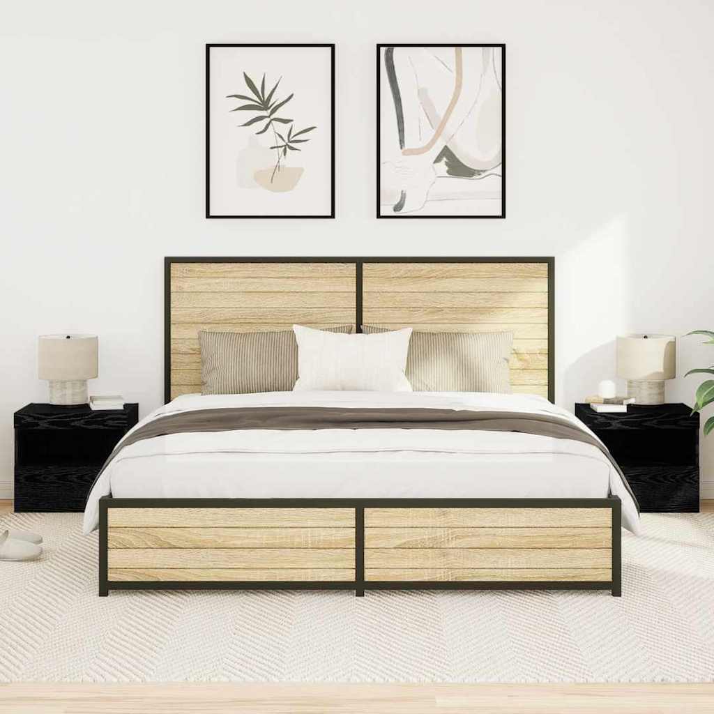 vidaXL Κομοδίνο 2 pcs Μαύρη Οξυά 50 x 40 x 45 cm Επεξεργασμένο ξύλο