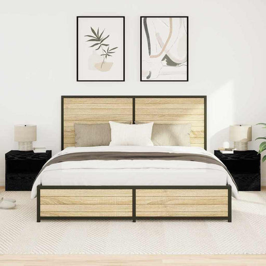 vidaXL Κομοδίνο 2 pcs Μαύρη Οξυά 50 x 40 x 45 cm Επεξεργασμένο ξύλο