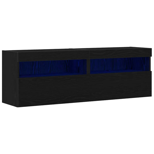 vidaXL Ντουλάπι Τηλεόρασης Τοίχου 2 pcs Μαύρη δρυς 60 x 30 x 40 εκ.