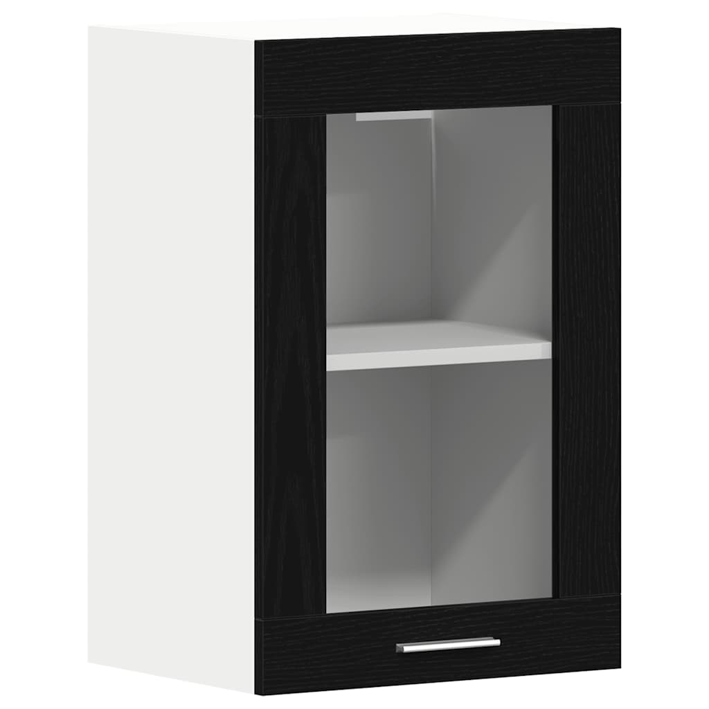 vidaXL Κρεμαστό Γυάλινο Ντουλάπι Μαύρο Δρυς 40x31x60 εκ. από Τεχνητό Ξύλο