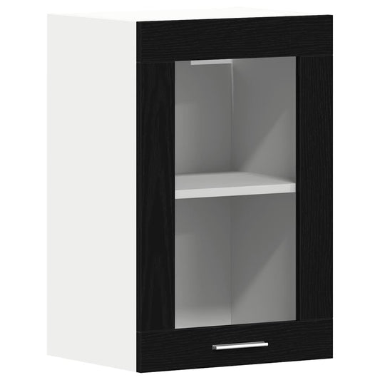 vidaXL Κρεμαστό Γυάλινο Ντουλάπι Μαύρο Δρυς 40x31x60 εκ. από Τεχνητό Ξύλο