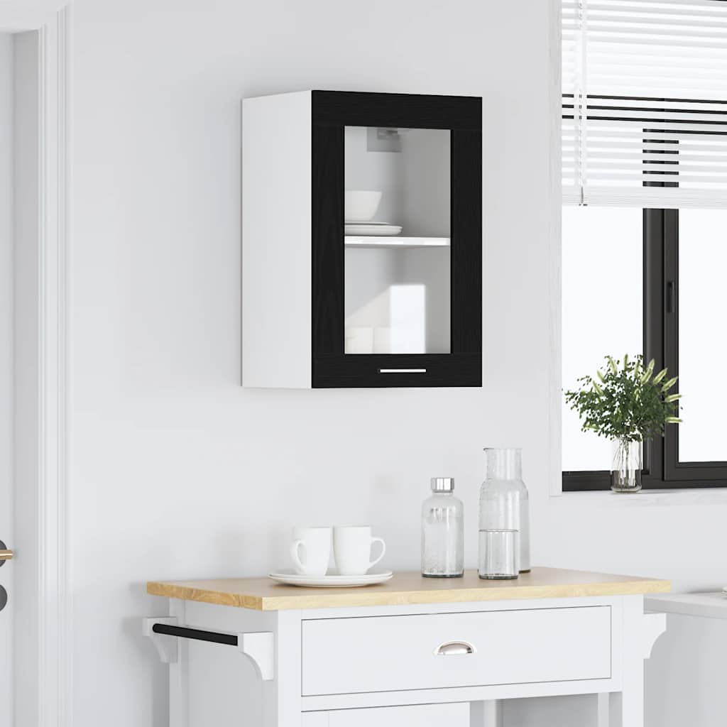 vidaXL Κρεμαστό Γυάλινο Ντουλάπι Μαύρο Δρυς 40x31x60 εκ. από Τεχνητό Ξύλο