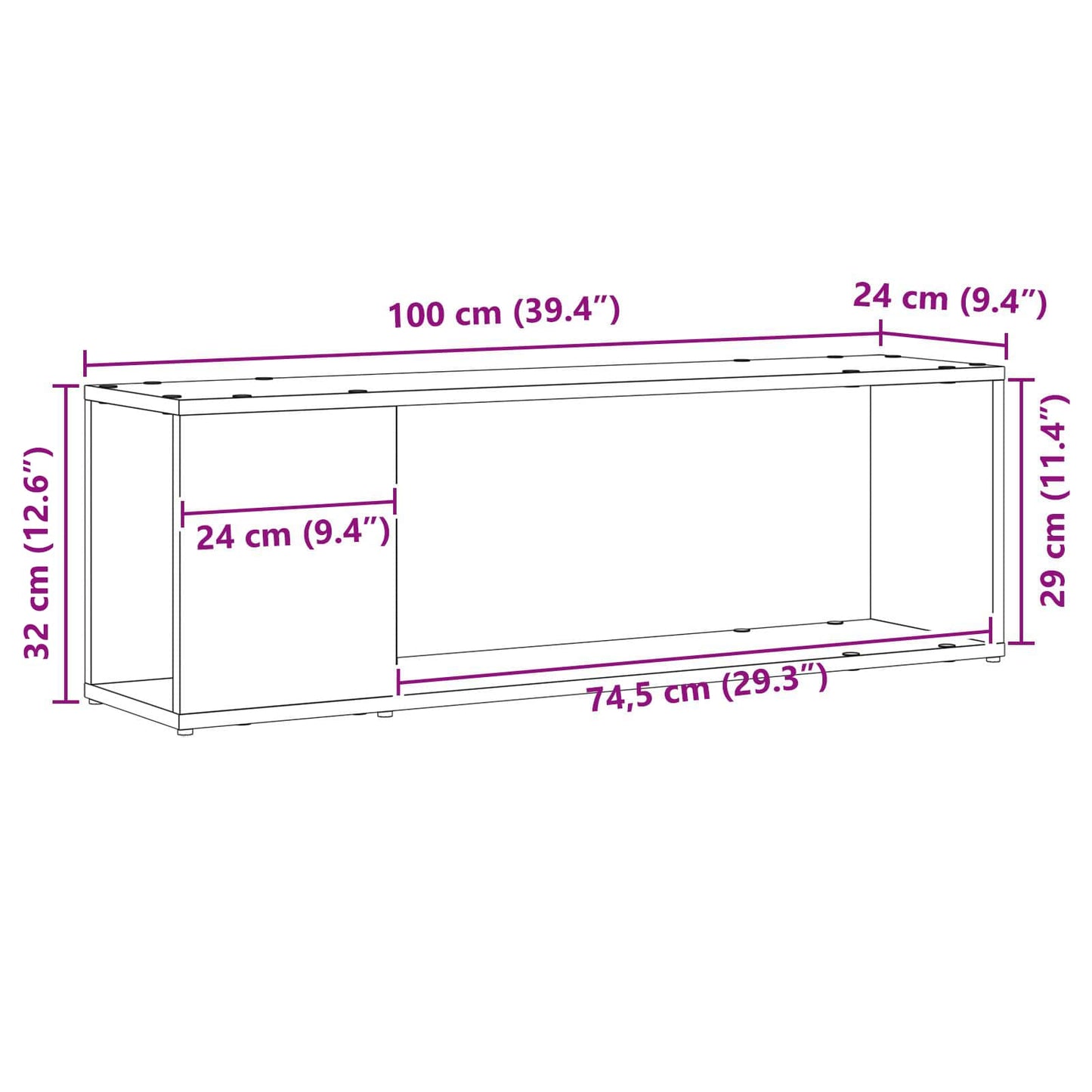 vidaXL Σετ επίπλου τηλεόρασης Επιτοίχιο Μαύρο 100 x 24 x 63 cm