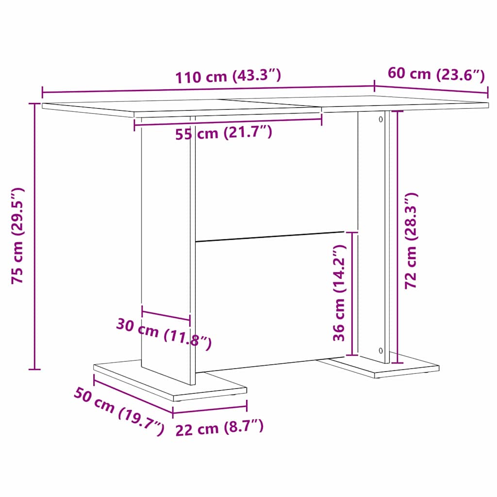 vidaXL Τραπεζαρία Παλιό ξύλο 110 x 60 x 75 cm Επεξεργασμένο ξύλο