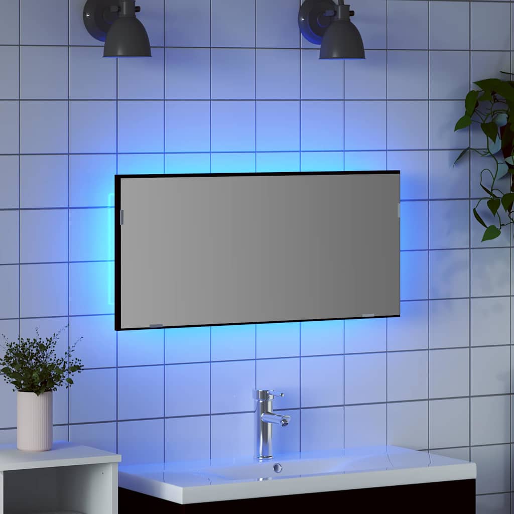 vidaXL Καθρέφτης Μπάνιου με φώτα καθρέφτη Μαύρη δρυς 80 x 8.5 x 37 εκ