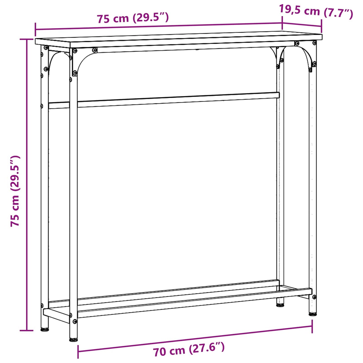 vidaXL Τραπέζι Κονσόλας με ράφι artisan δρυς 75 x 19.5 x 75 εκ.
