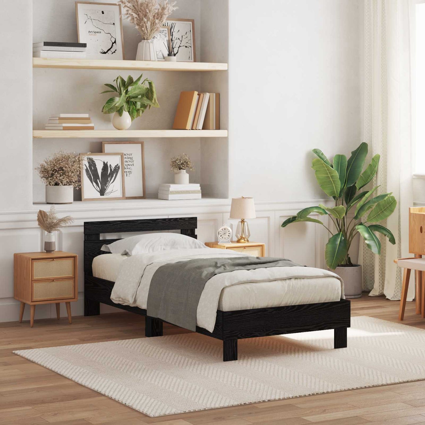 vidaXL Σκελετός Κρεβατιού Μαύρη Οξυά 75 x 190 cm Επεξεργασμένο ξύλο