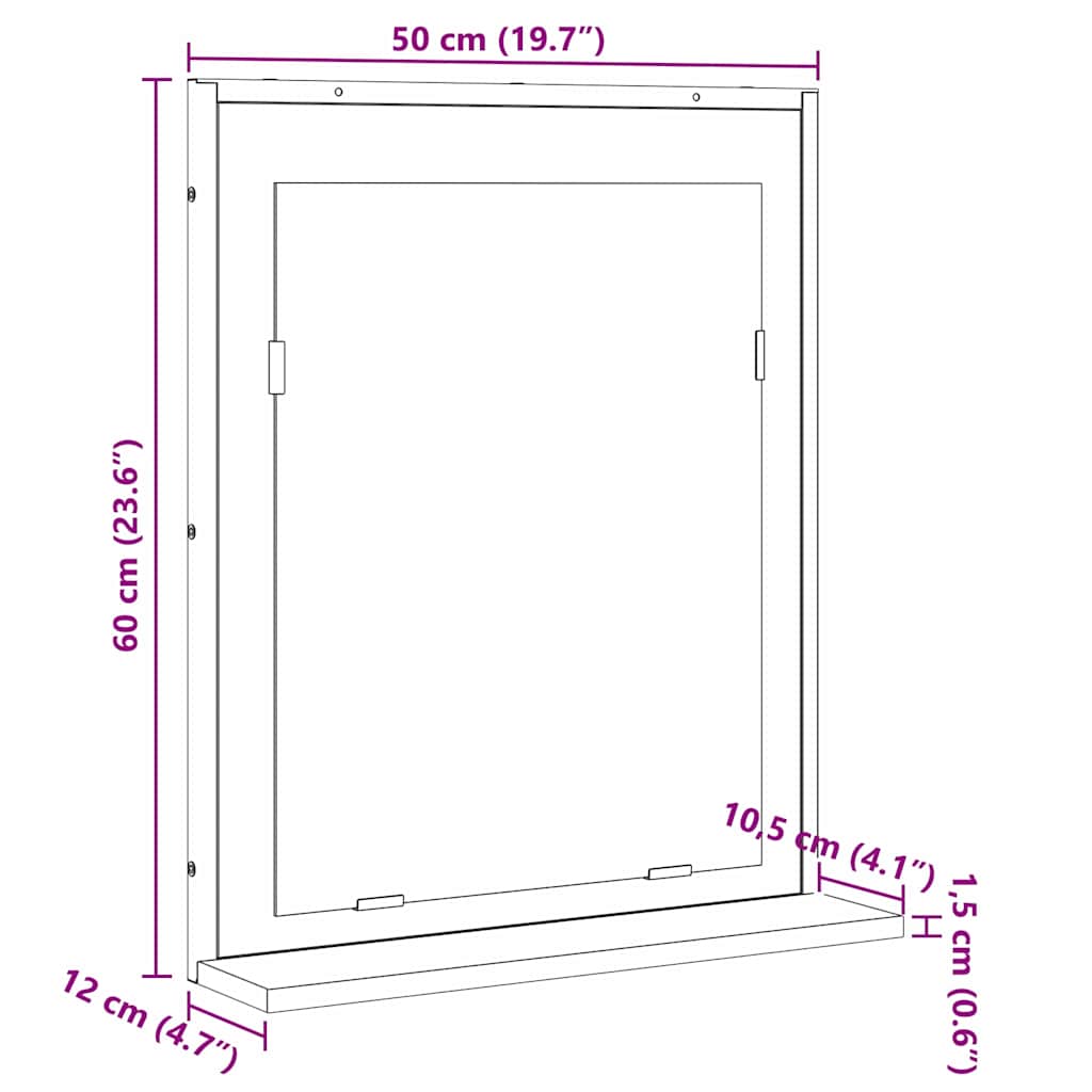 vidaXL Καθρέφτης Μπάνιου με ράφι Επιτοίχιο Μαύρο 50 x 12 x 60 εκ
