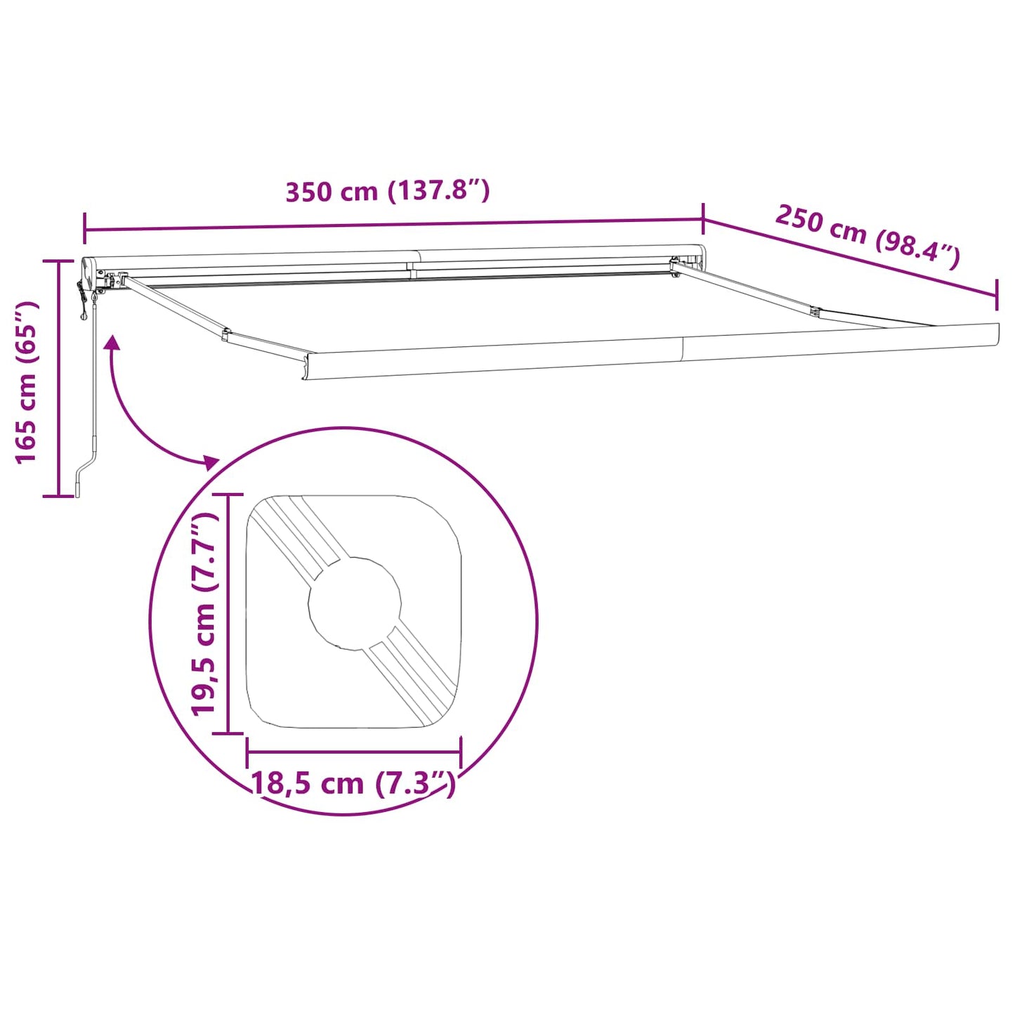 vidaXL Αυτόματη Ανασυρόμενη Τέντα Μαύρη 350x250 εκ.