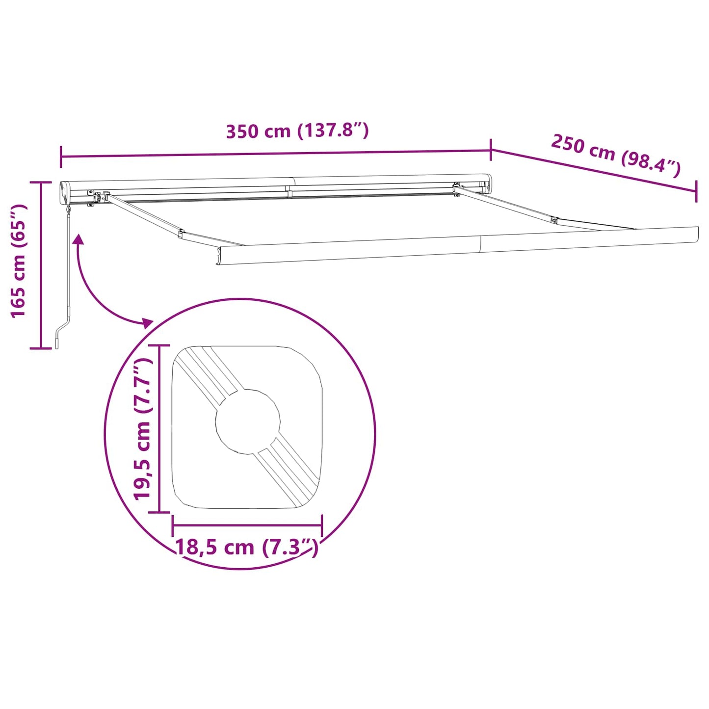 vidaXL Αναδιπλούμενη τέντα Μπεζ 350 x 250 εκ Καμβάς και Αλουμίνιο