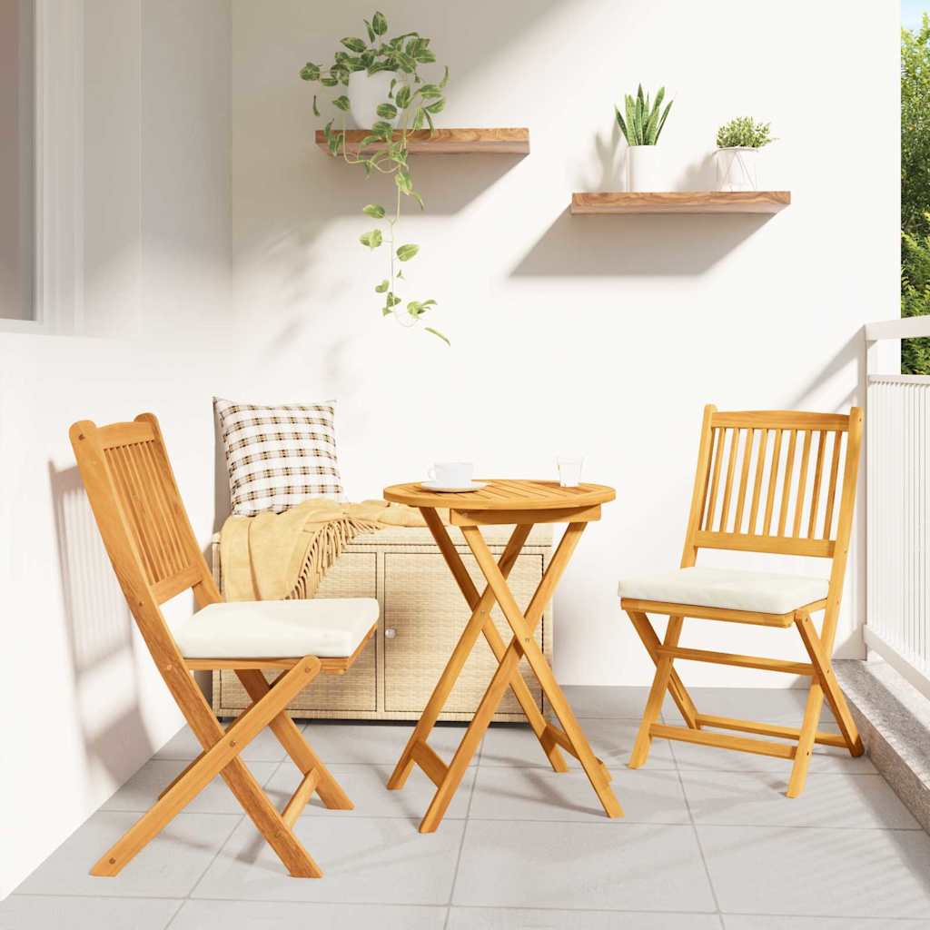 vidaXL Πτυσσόμενη Καρέκλα με μαξιλάρι 2 pcs Καφέ Μασίφ ξύλο ακακίας