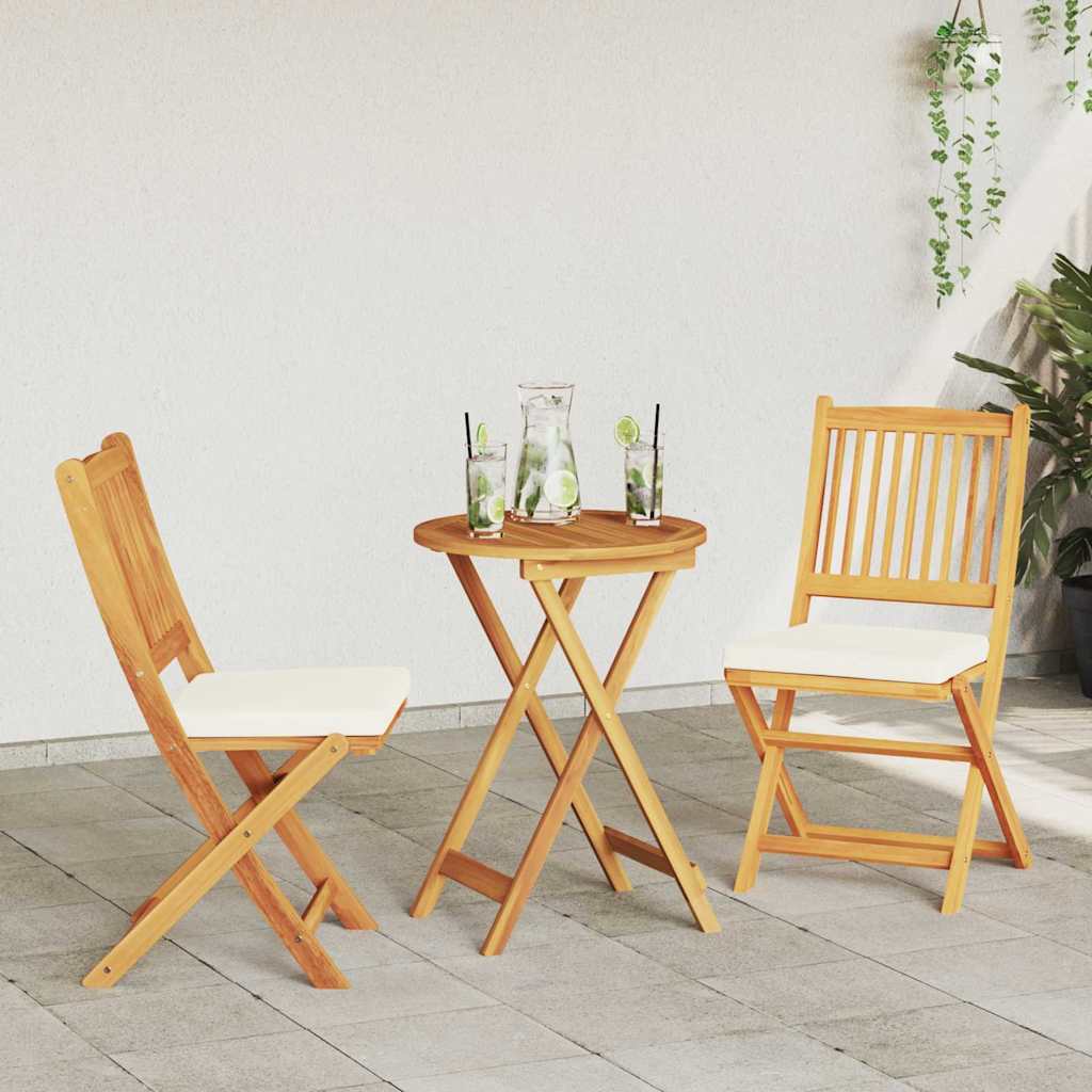 vidaXL Πτυσσόμενη Καρέκλα με μαξιλάρι 2 pcs Καφέ Μασίφ ξύλο ακακίας