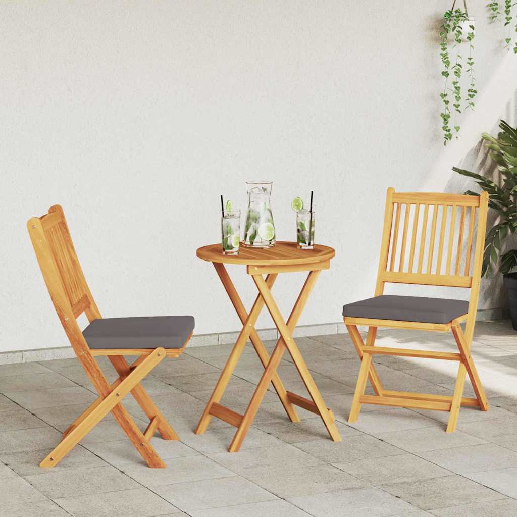 Καρέκλες Κήπου vidaXL με Γκρι Μαξιλάρι 2 τεμαχίων από Σταθερό Ξύλο Ακακίας