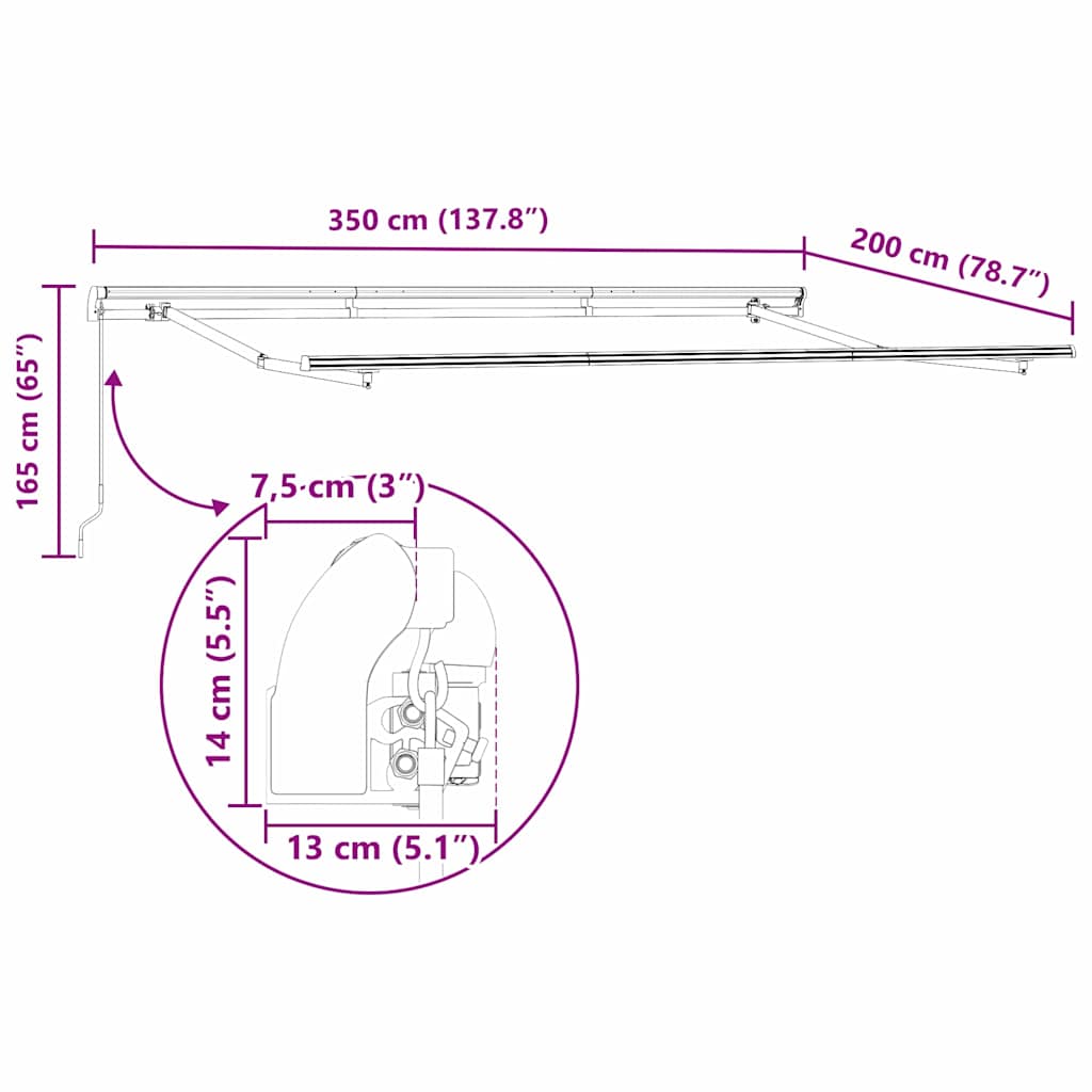 vidaXL Σκελετός Τέντας Λευκό 3,5 x 2 m Μέταλλο