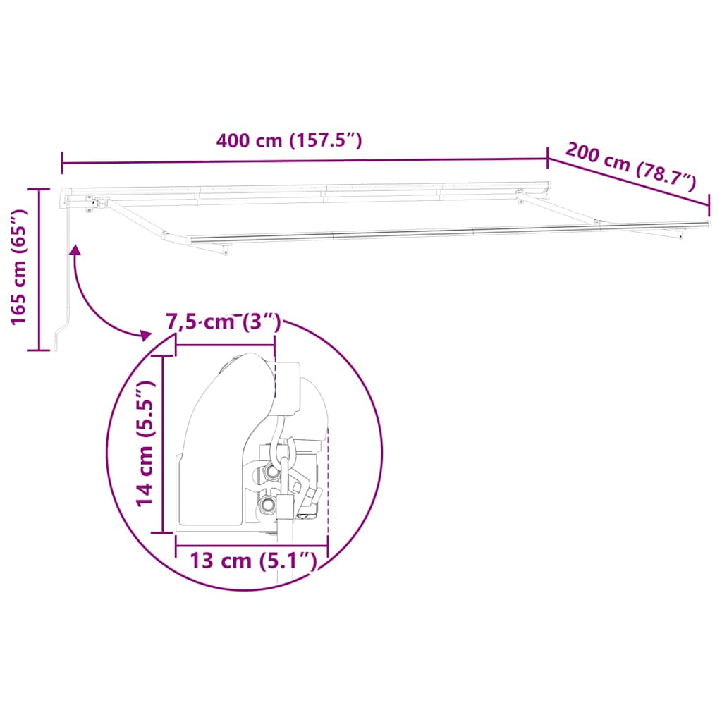 vidaXL Σκελετός Τέντας Ανθρακί 4 x 2 m Μέταλλο