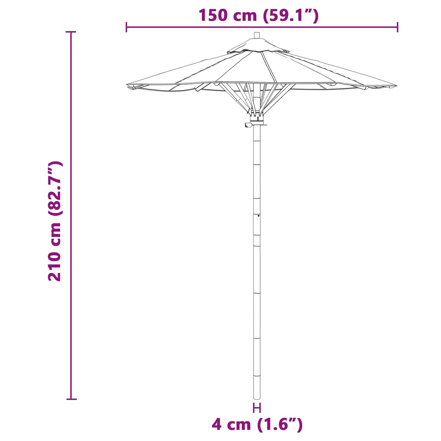vidaXL Ομπρέλα Κήπου Ø 150 x 210 εκ Μπαμπού Γύρος Λευκό κρεμ
