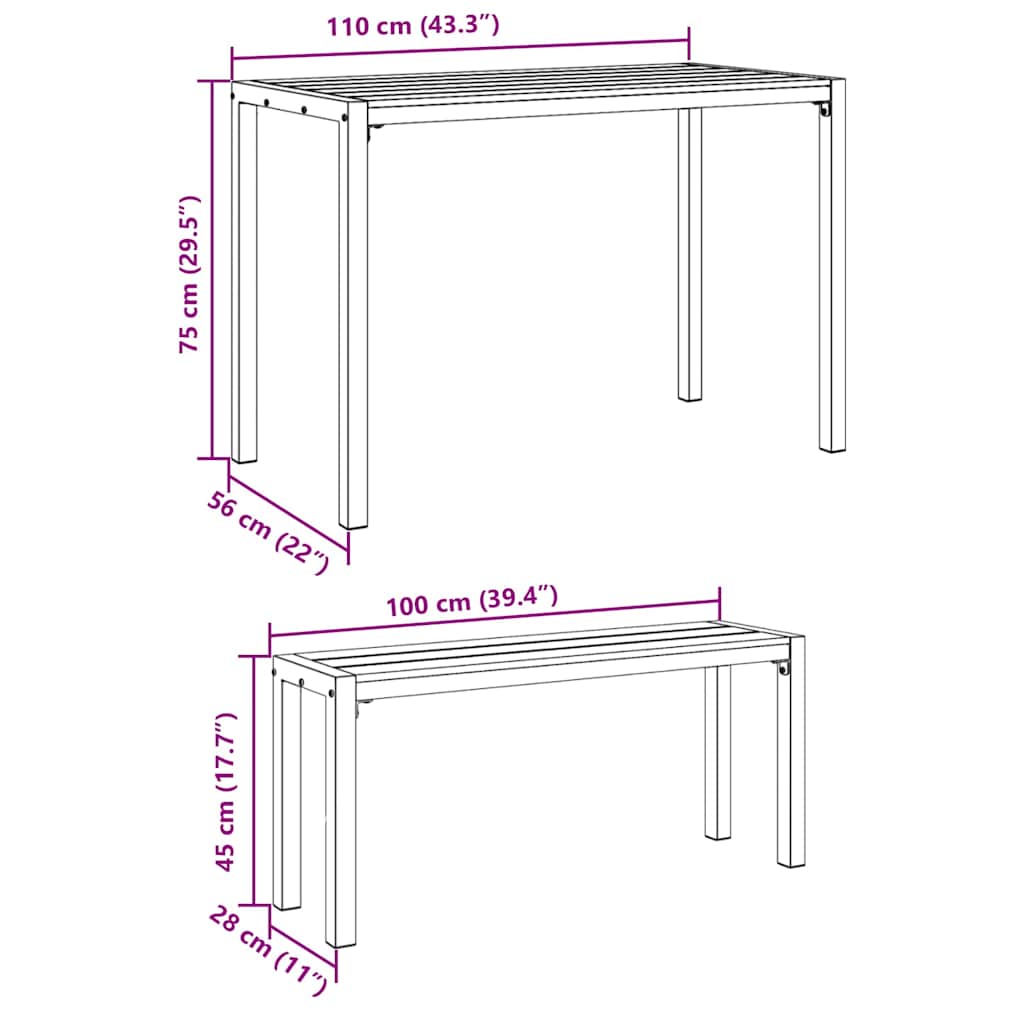 Σετ Εξωτερικής Τραπεζαρίας 3 τεμαχίων vidaXL από Χάλυβα και WPC Μαύρο