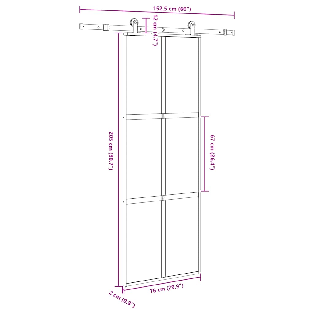 vidaXL Συρόμενη πόρτα με σετ υλικού 76x205 cm από γυαλί&Αλουμίνιο