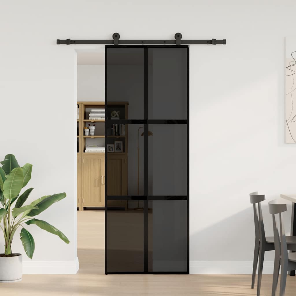 vidaXL Συρόμενη πόρτα με σετ υλικού 76x205 cm από γυαλί&Αλουμίνιο