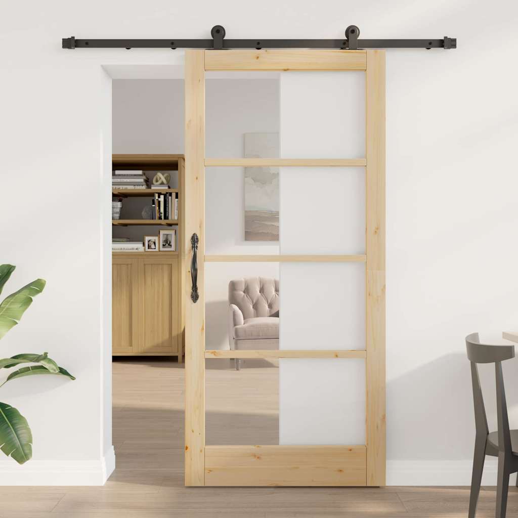 vidaXL Συρόμενη Πόρτα ORKDAL 93 x 202 cm Μασίφ ξύλο πεύκου και γυαλί